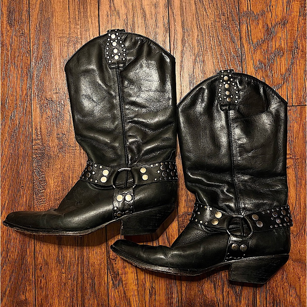 Stunning Genuine Leather Studded Cowboy Boots / Cowgirl Rocker Heavy Metal